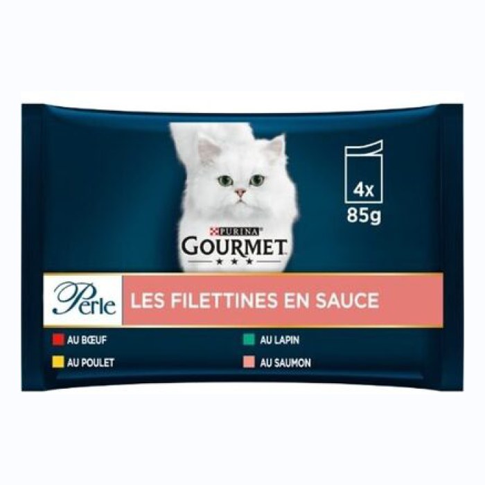 美味的 Perle Mini Filets In Saus、Volledig Nat Diervoeder Voor Volwassen Katten、Met Kip、Met Rund、Met Konijn、Met Zal